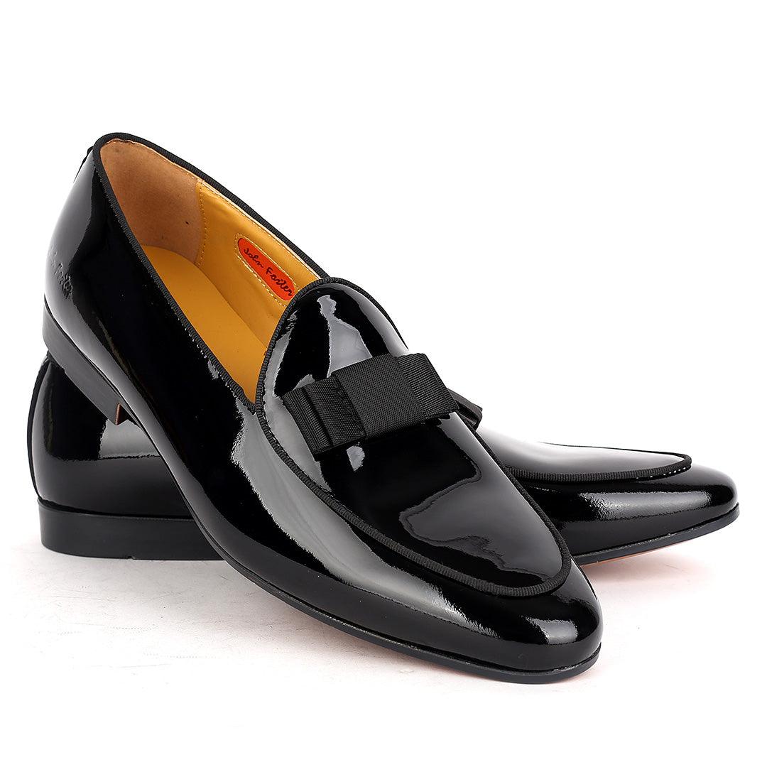 John Foster Plain Glossy Leather Skin Bow Designed -Black - Obeezi.com
