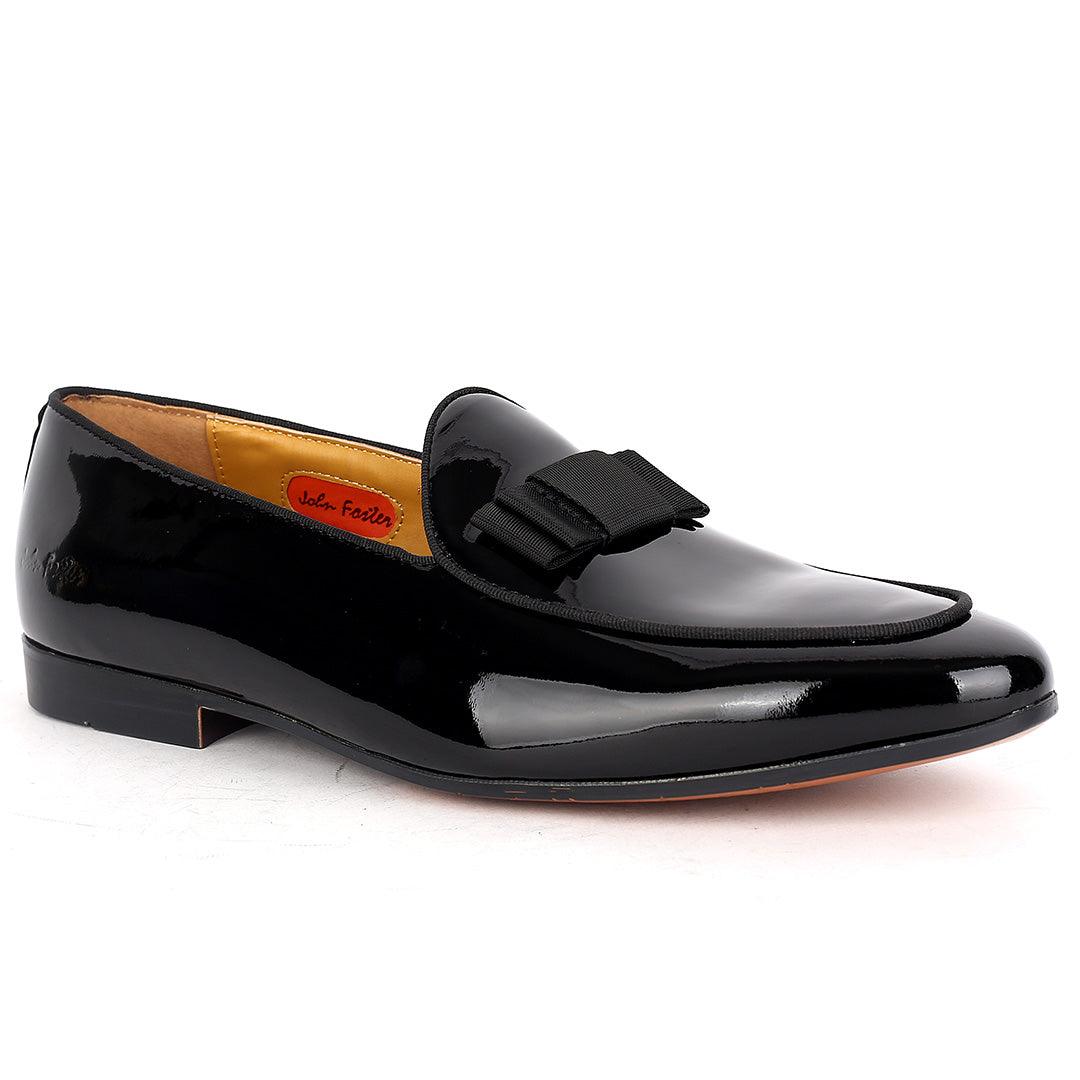 John Foster Plain Glossy Leather Skin Bow Designed -Black - Obeezi.com