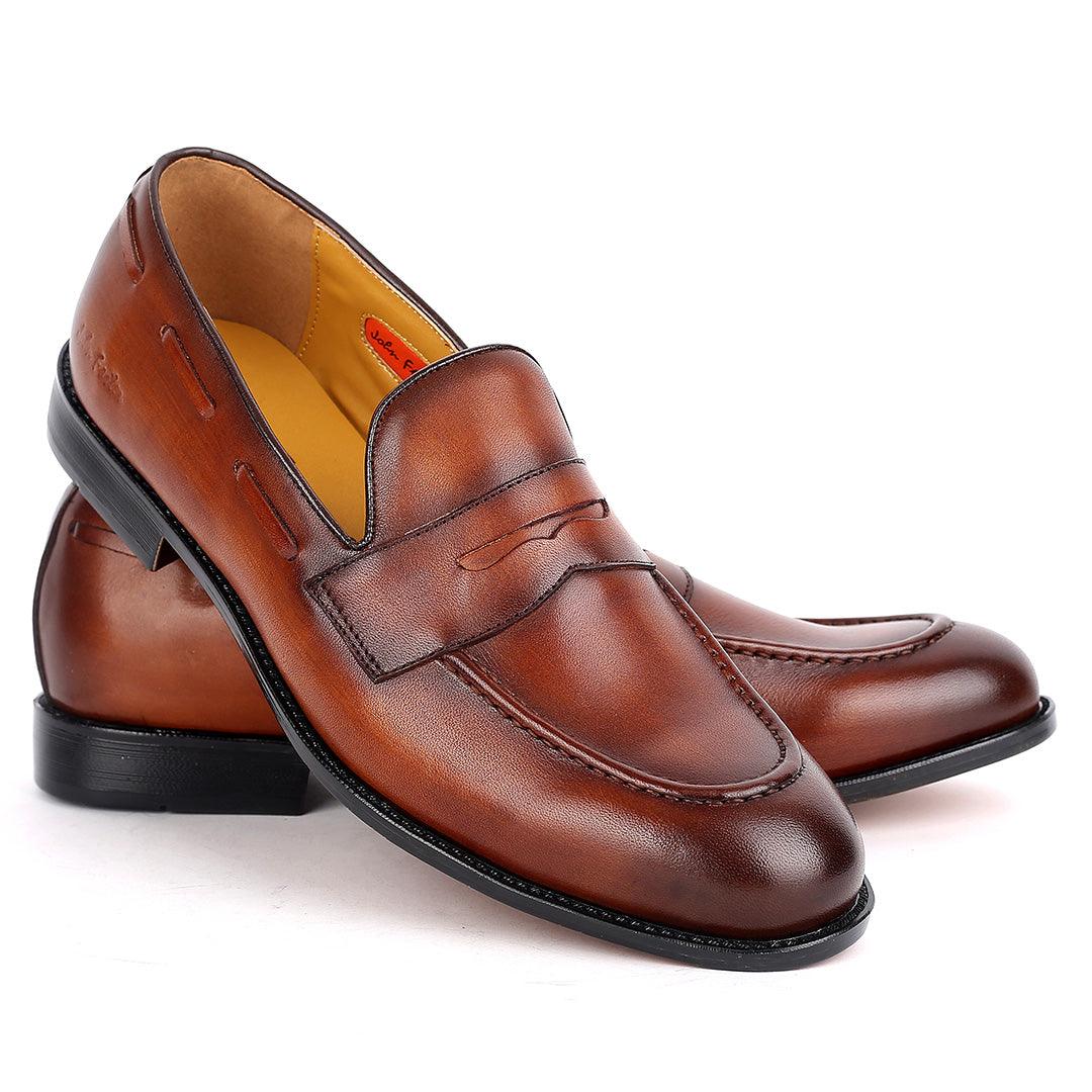 John Foster Plain Leather Skin Single Belt Designed -Brown - Obeezi.com