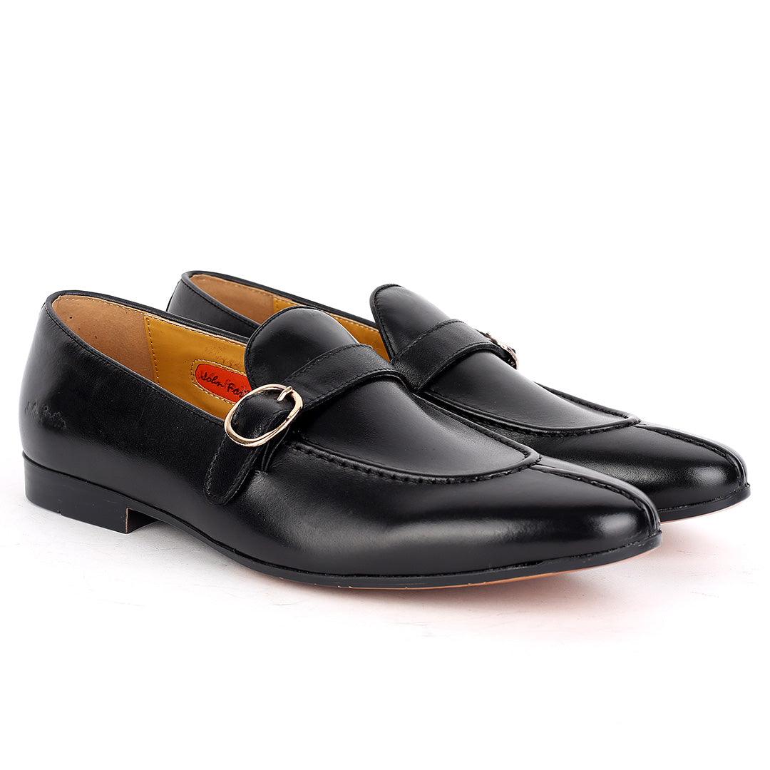 John Foster Plain Leather Skin Single Buckle Belt Designed-Black - Obeezi.com
