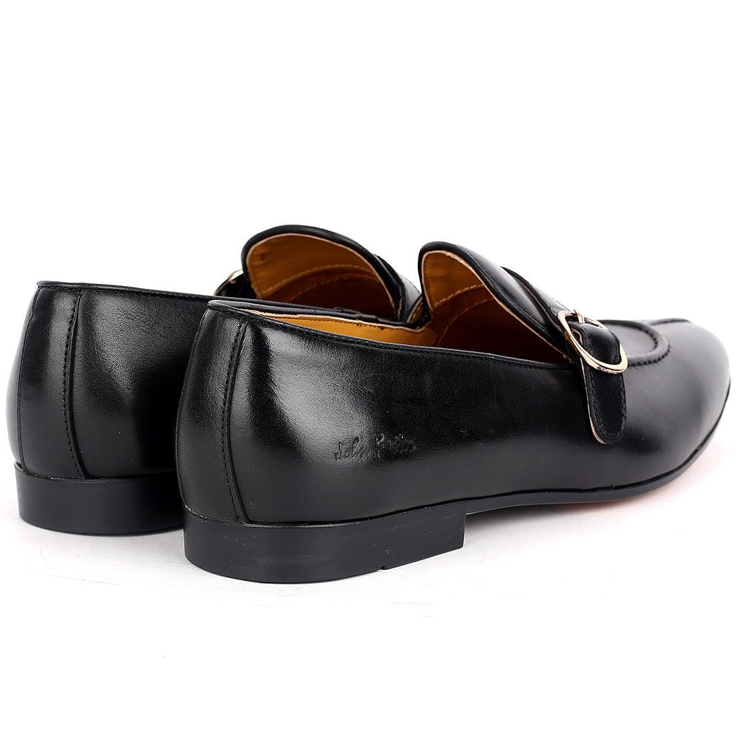 John Foster Plain Leather Skin Single Buckle Belt Designed-Black - Obeezi.com
