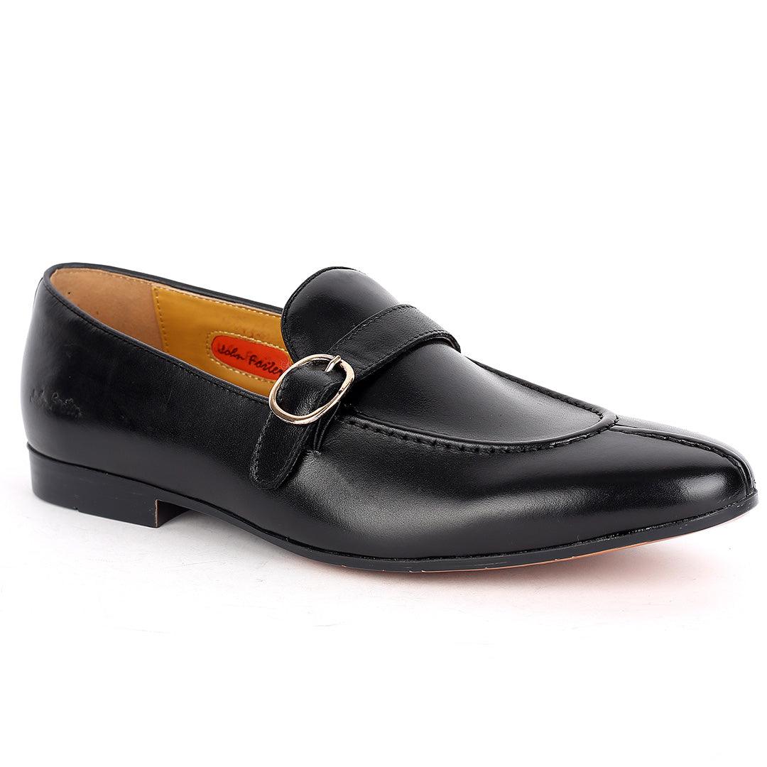 John Foster Plain Leather Skin Single Buckle Belt Designed-Black - Obeezi.com