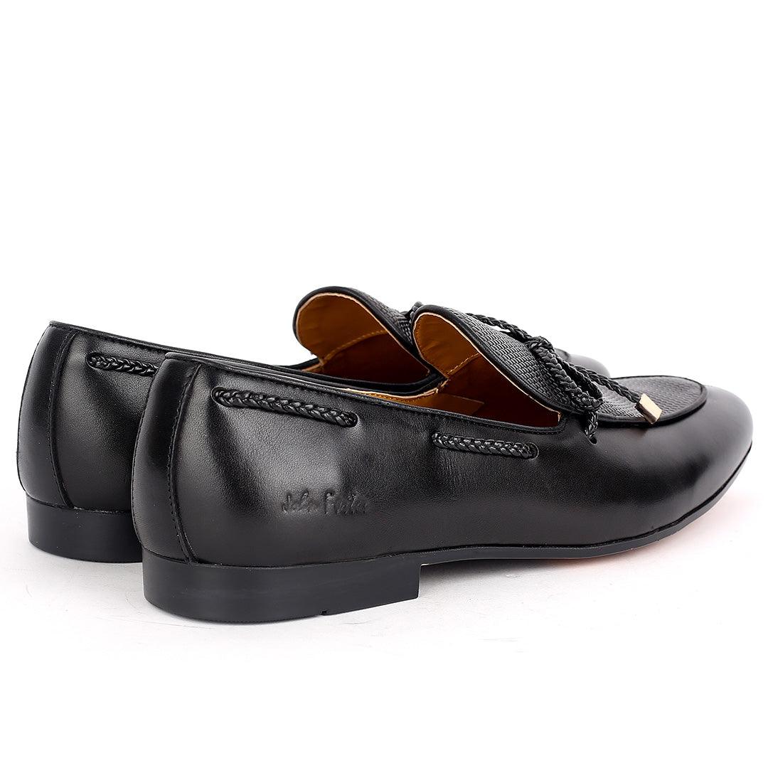 John Foster Plain Side Leather Skin With Mini Woven Twisted Lace Designed -Black - Obeezi.com