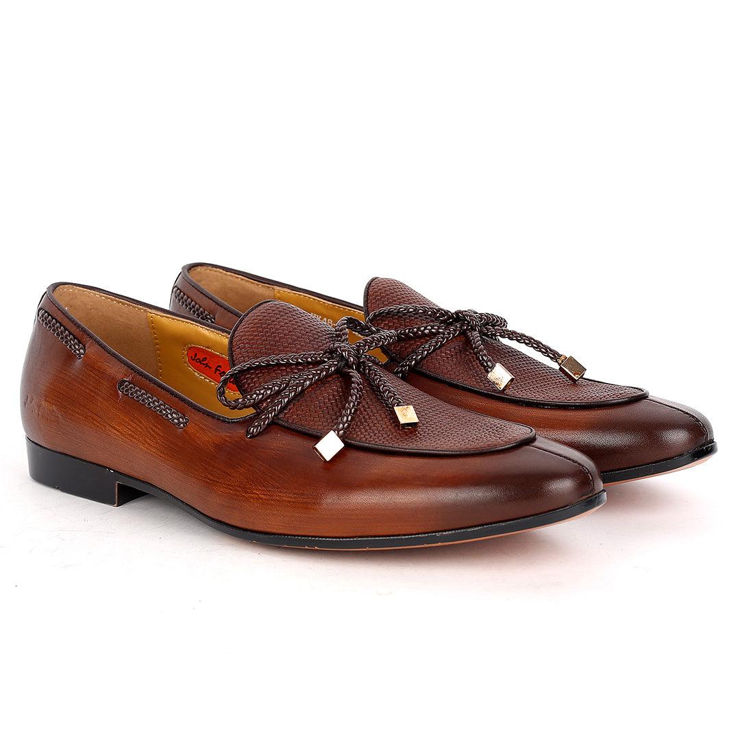 John Foster Plain Side Leather Skin With Mini Woven Twisted Lace Designed -Brown - Obeezi.com