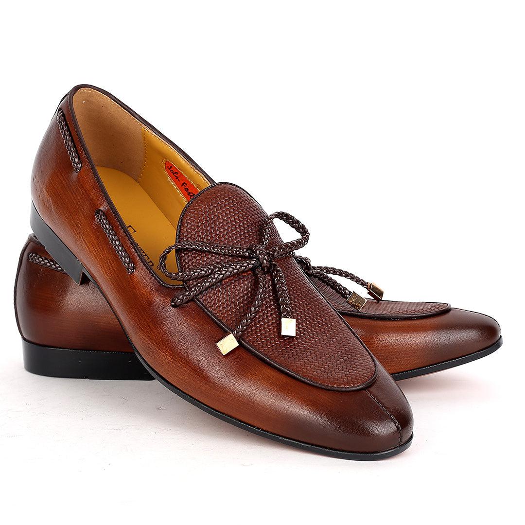 John Foster Plain Side Leather Skin With Mini Woven Twisted Lace Designed -Brown - Obeezi.com