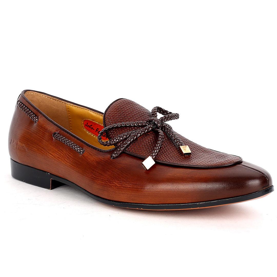 John Foster Plain Side Leather Skin With Mini Woven Twisted Lace Designed -Brown - Obeezi.com