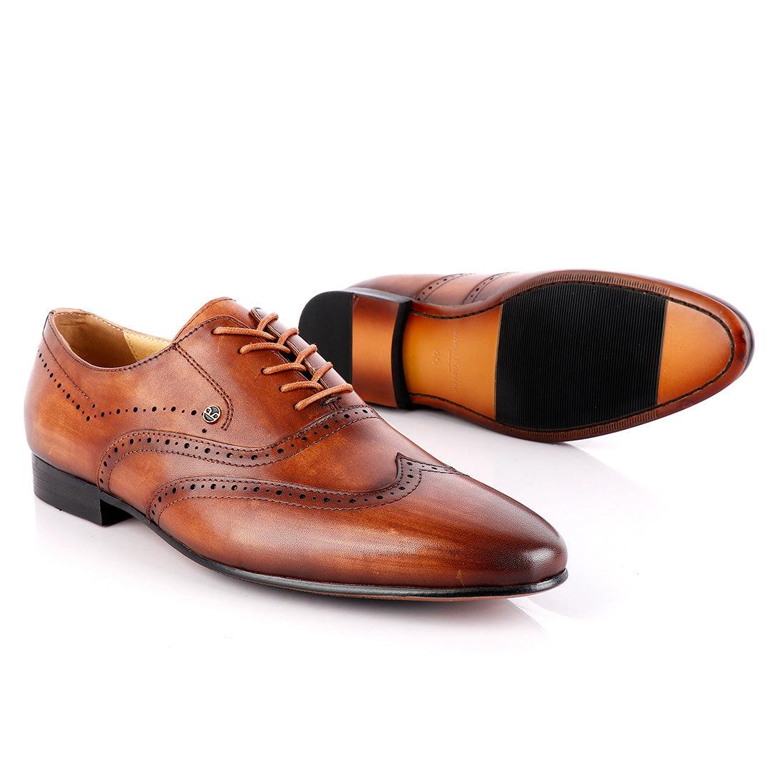 John Foster Pure Brown Derby Lace Up Brogue Shoe - Obeezi