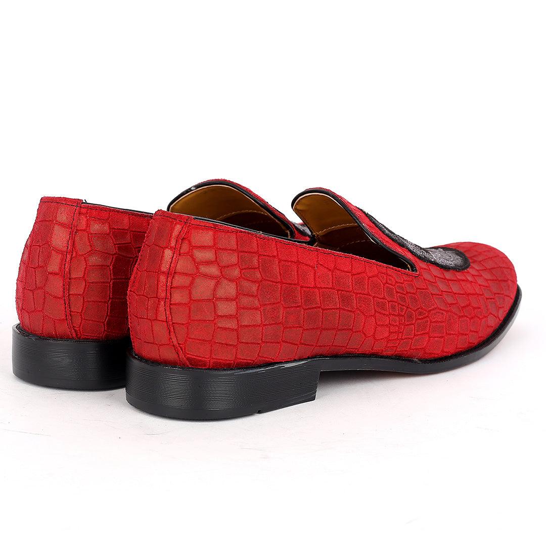 John Foster Red Crocodile Leather Crown Monogram Front Designed Shoes - Obeezi.com