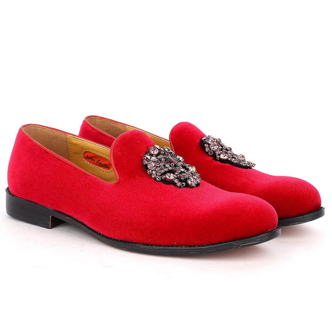 John Foster Red Full Suede Leather Stone Crown logo Designed Men's Shoe - Obeezi.com