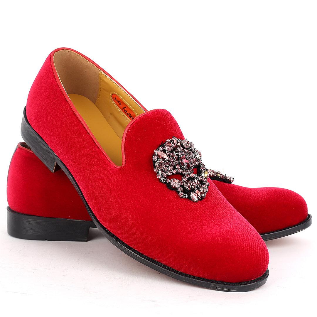 John Foster Red Full Suede Leather Stone Crown logo Designed Men's Shoe - Obeezi.com