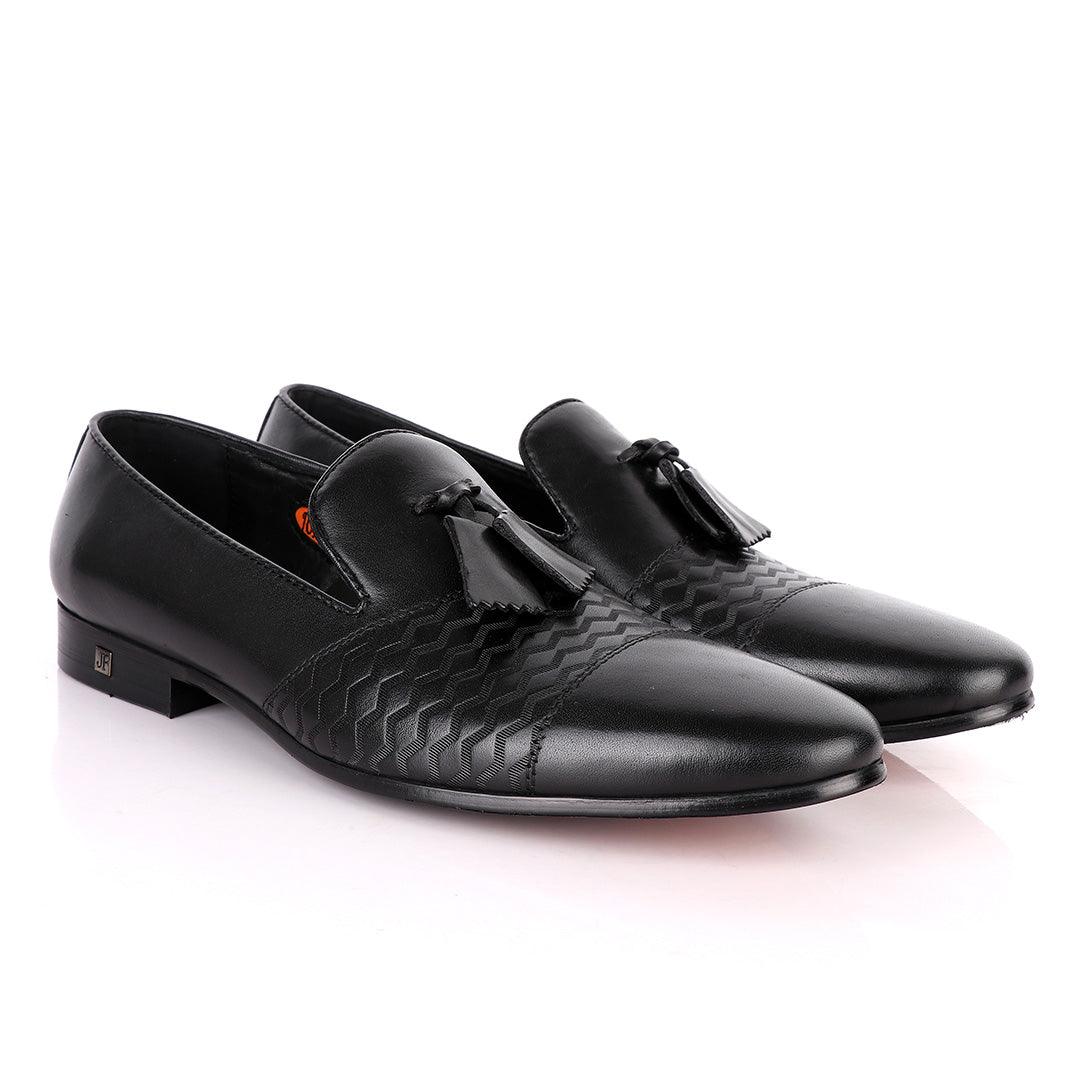 John Foster Simplified Design Tassel Black Leather Formal Shoe - Obeezi
