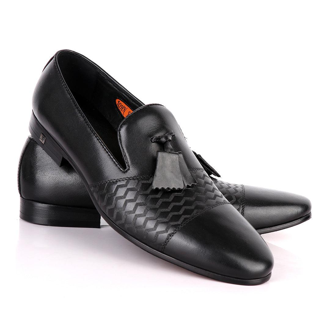 John Foster Simplified Design Tassel Black Leather Formal Shoe - Obeezi