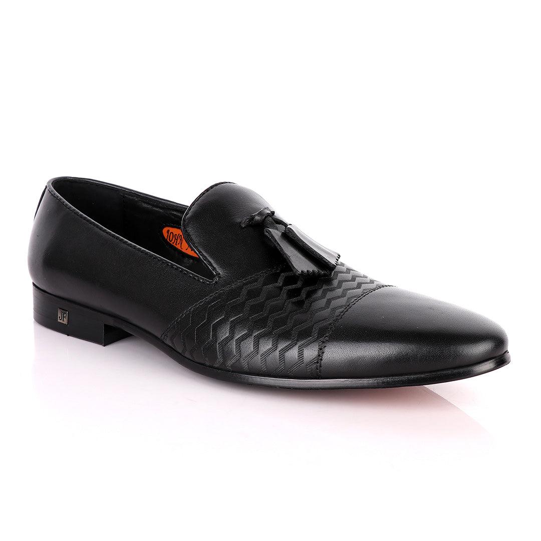 John Foster Simplified Design Tassel Black Leather Formal Shoe - Obeezi
