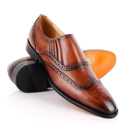 John Foster Slip On Brown Brogue Shoe - Obeezi