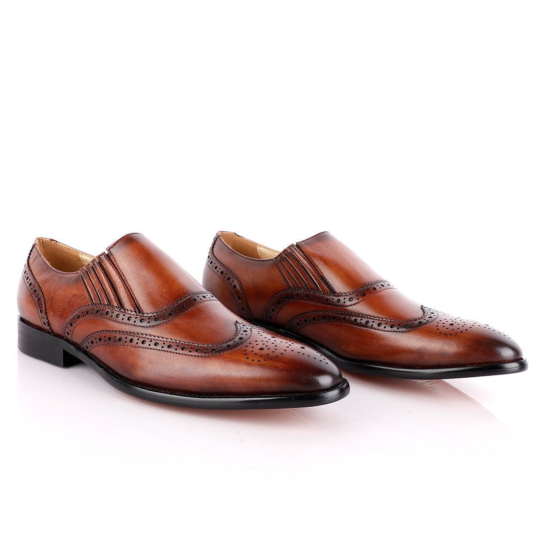 John Foster Slip On Brown Brogue Shoe - Obeezi