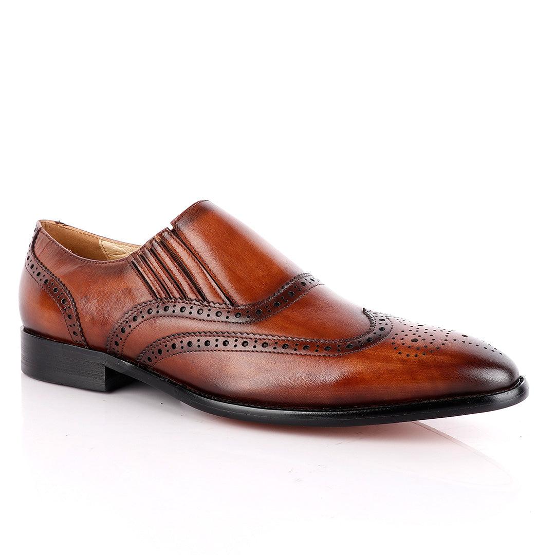 John Foster Slip On Brown Brogue Shoe - Obeezi