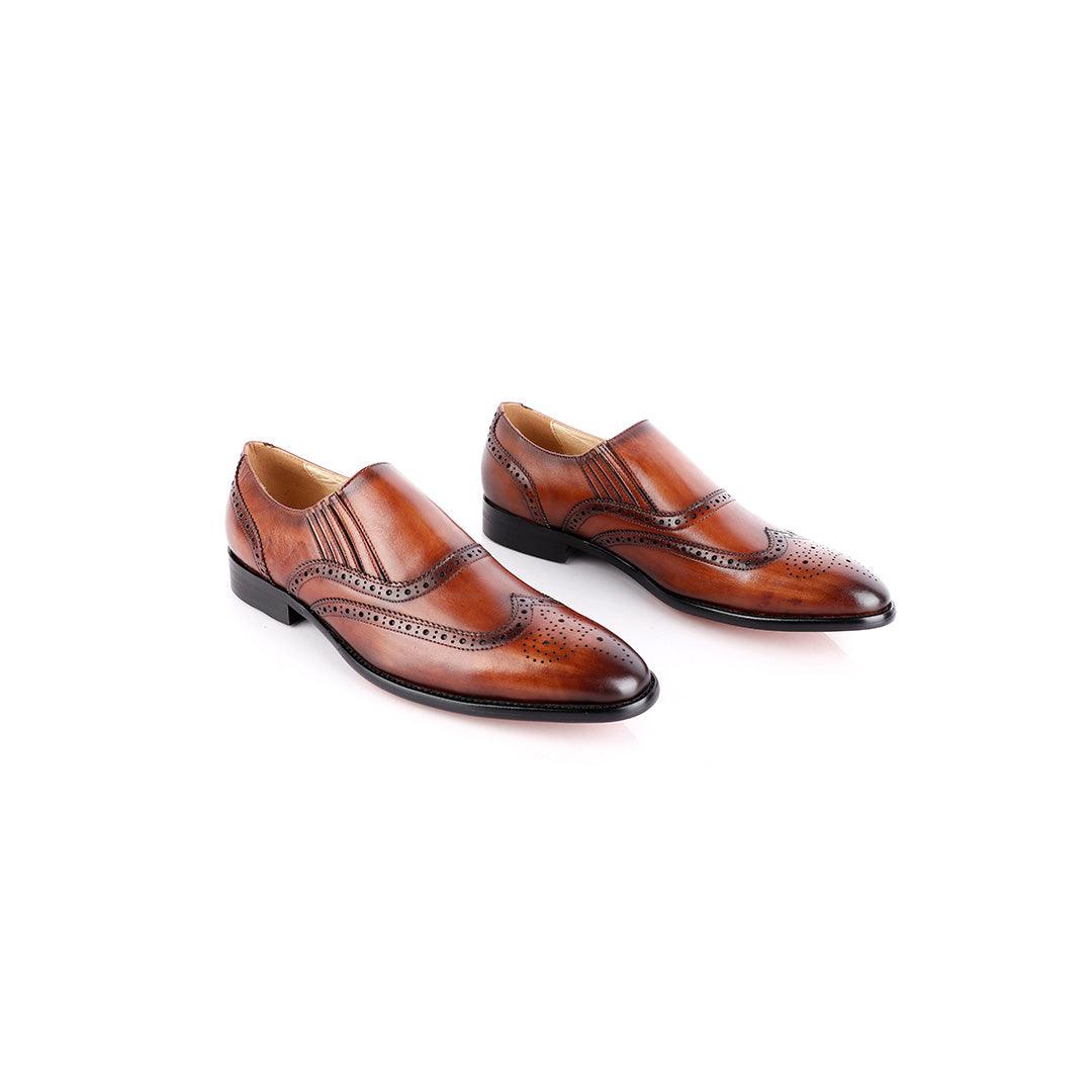 John Foster Slip On Brown Brogue Shoe - Obeezi