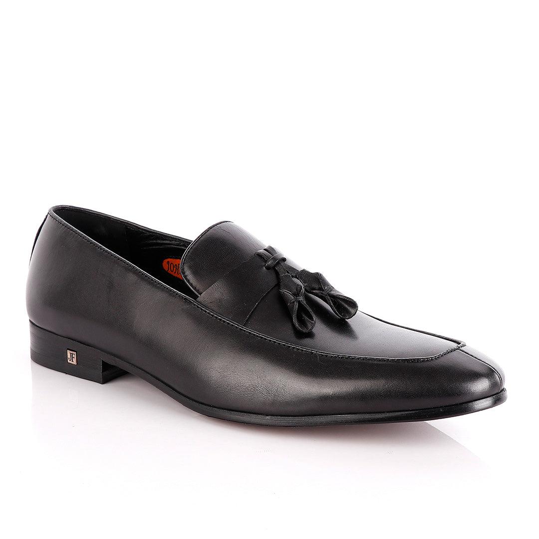 John Foster Slip on Plain Black Leather Tassel Shoe - Obeezi