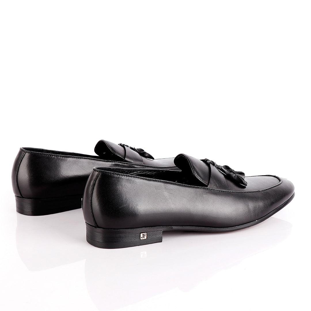 John Foster Slip on Plain Black Leather Tassel Shoe - Obeezi