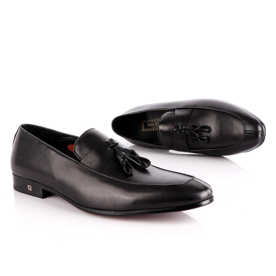 John Foster Slip on Plain Black Leather Tassel Shoe - Obeezi