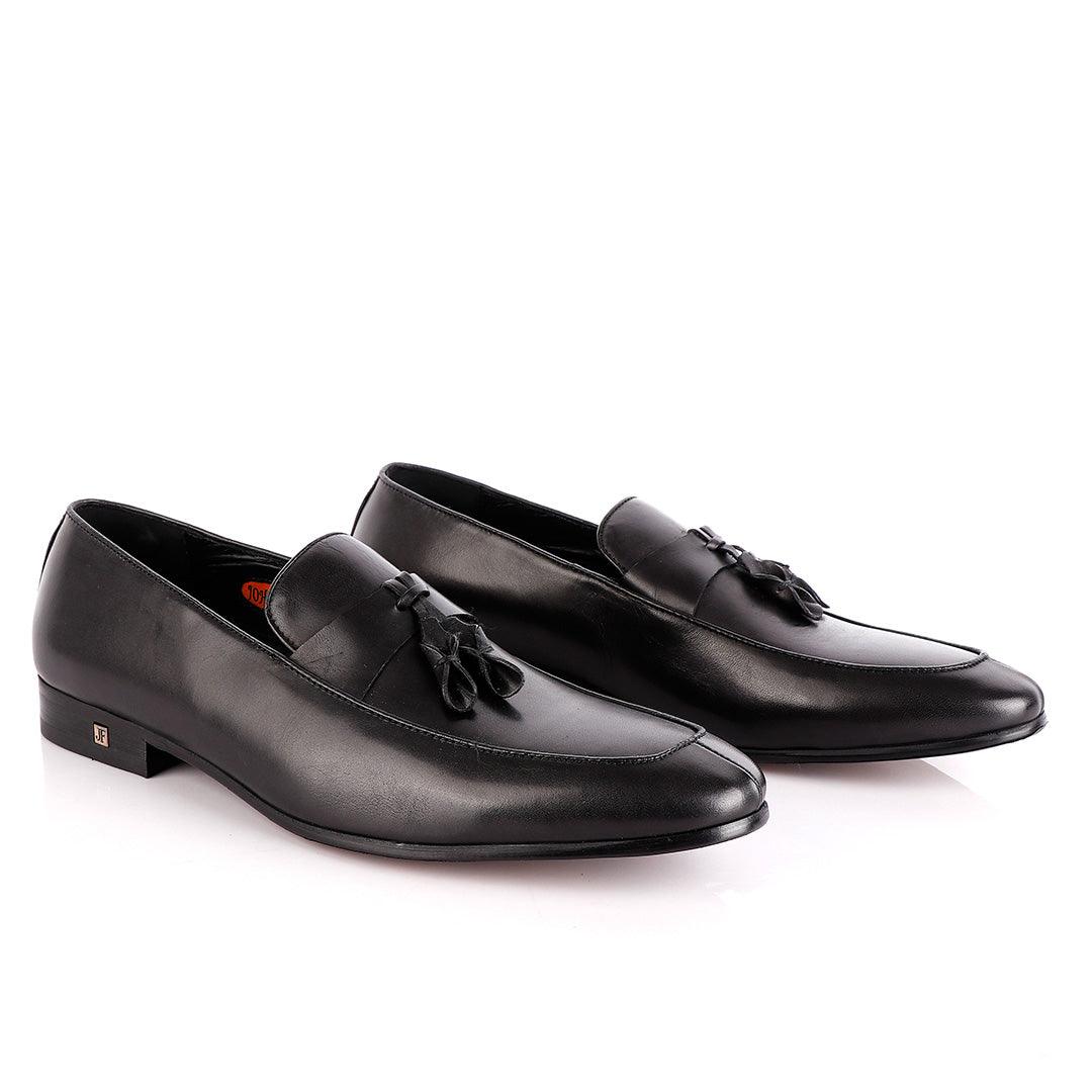 John Foster Slip on Plain Black Leather Tassel Shoe - Obeezi