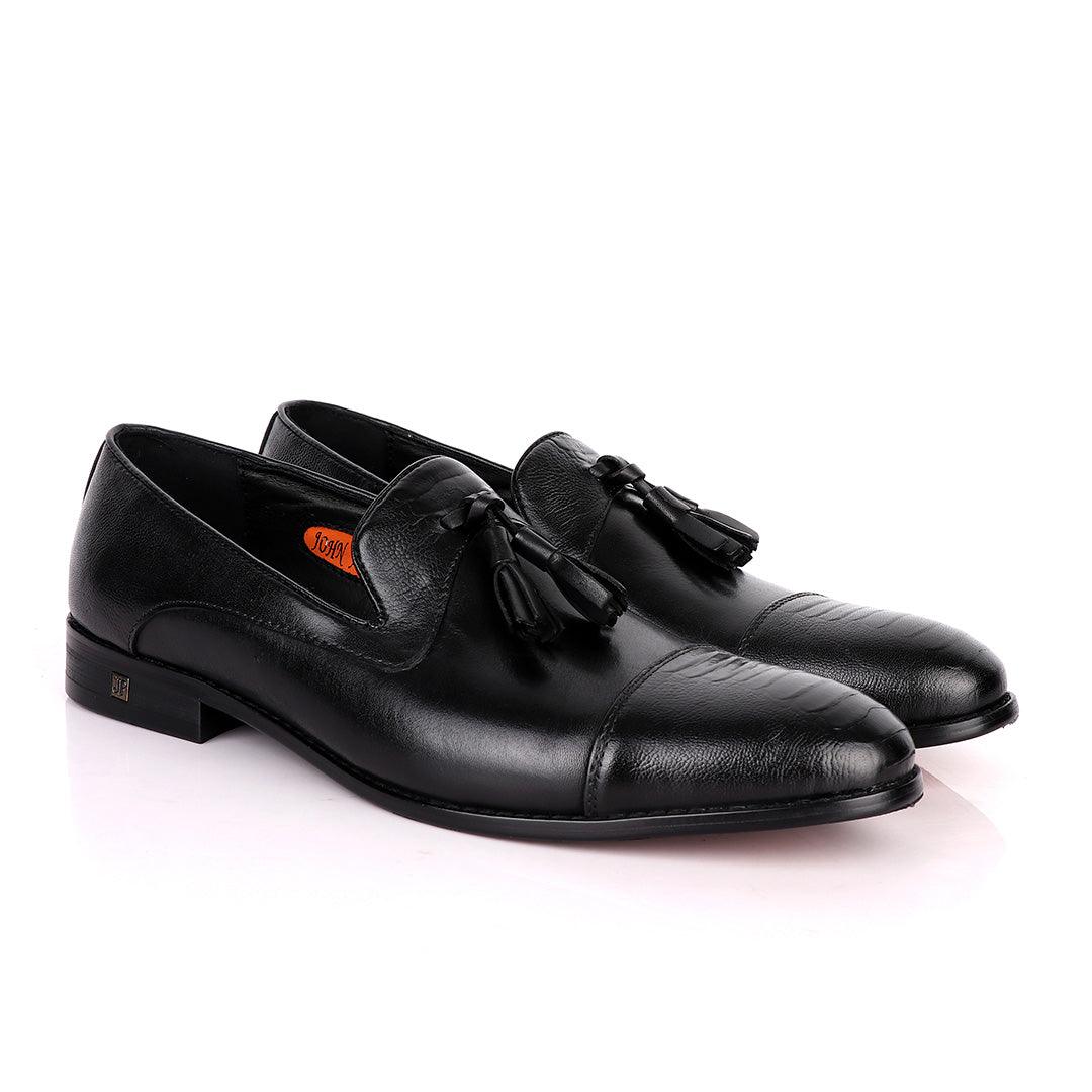 John Foster Slip On Tassel with Front Design-Black - Obeezi