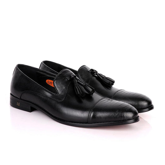 John Foster Slip On Tassel with Front Design-Black - Obeezi
