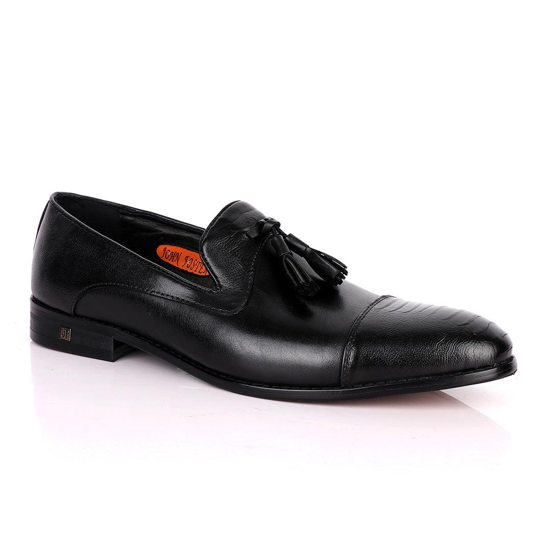John Foster Slip On Tassel with Front Design-Black - Obeezi