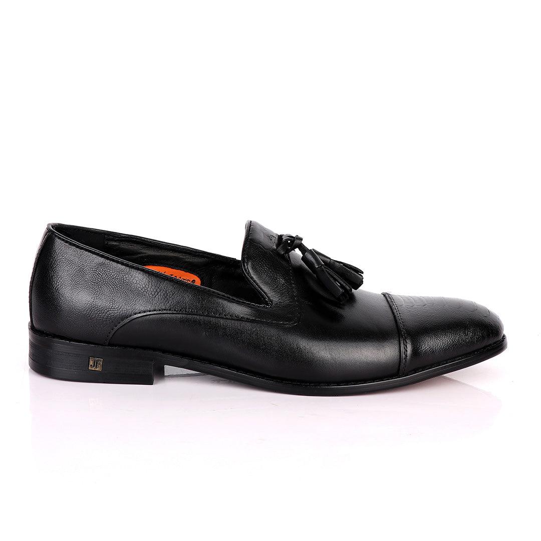 John Foster Slip On Tassel with Front Design-Black - Obeezi