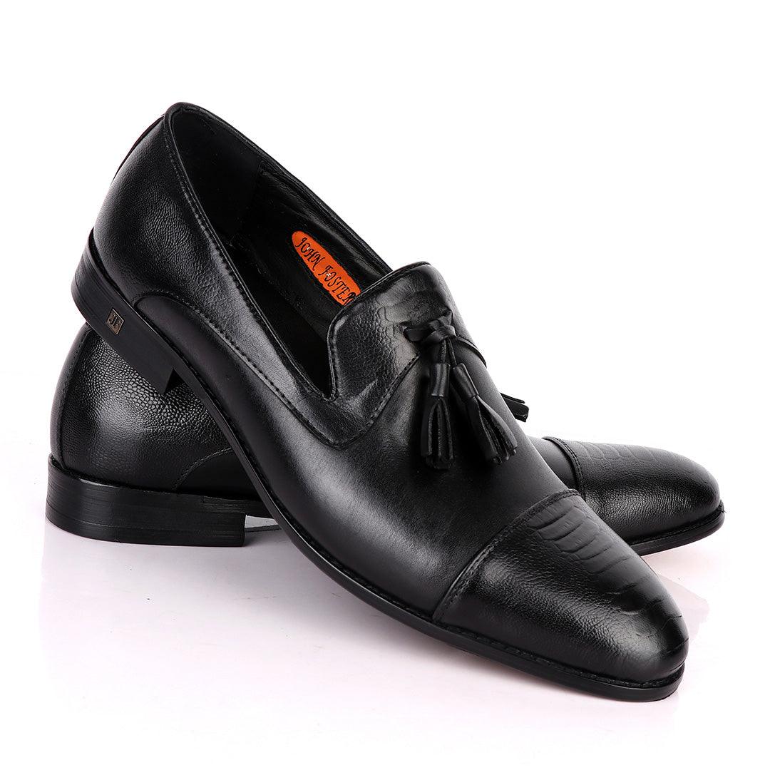 John Foster Slip On Tassel with Front Design-Black - Obeezi