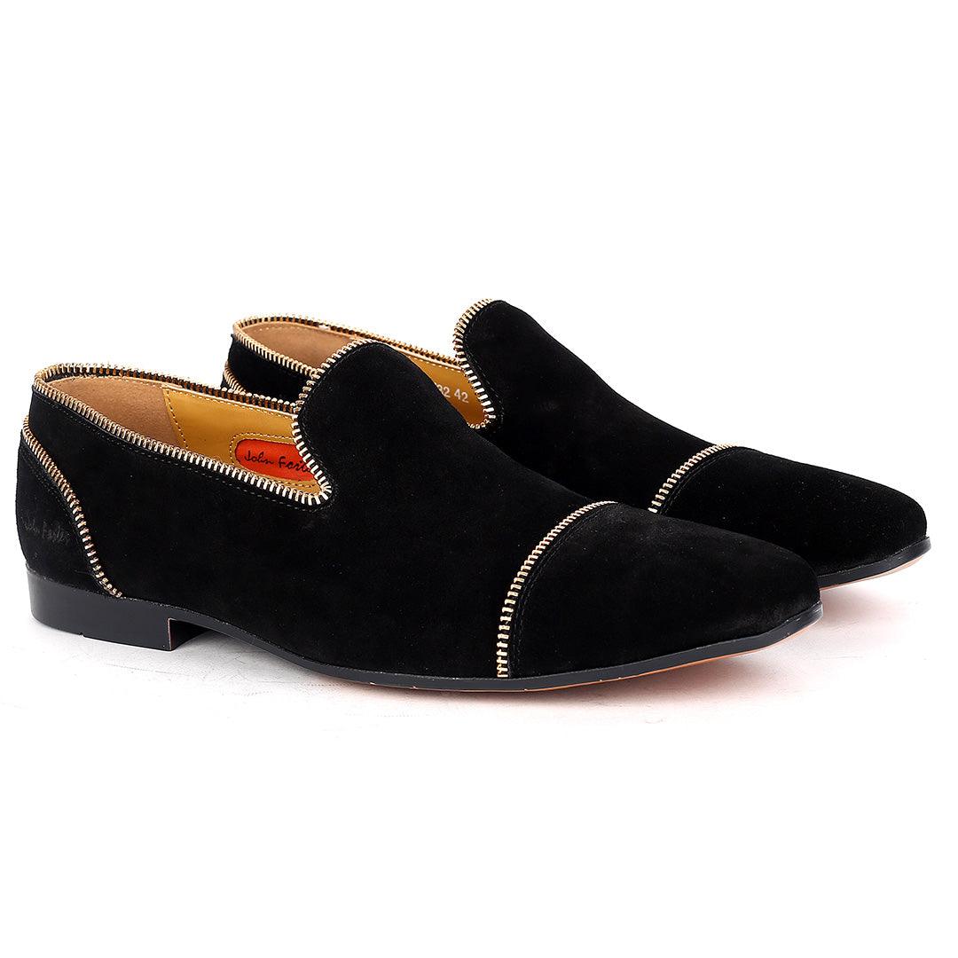 John Foster Suede Black Leather All Round Zip Designed - Obeezi.com