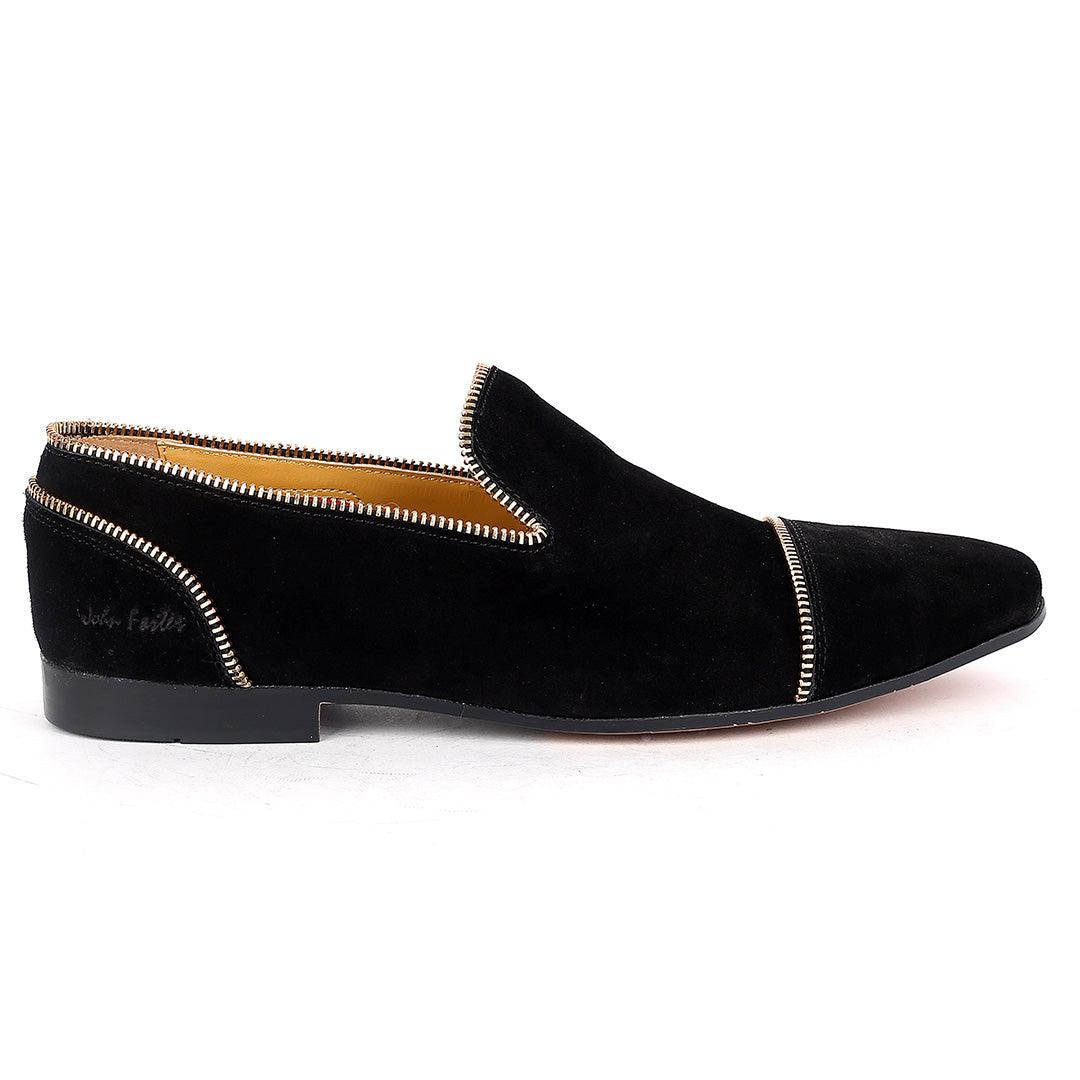 John Foster Suede Black Leather All Round Zip Designed - Obeezi.com