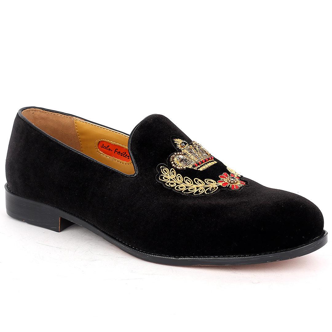 John Foster Suede Leather With Gold Royalty Designed Shoe - Obeezi.com