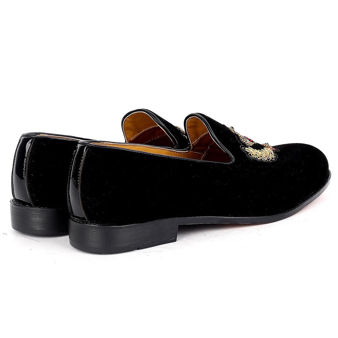 John Foster Suede Leather With Gold Royalty Designed Shoe - Obeezi.com