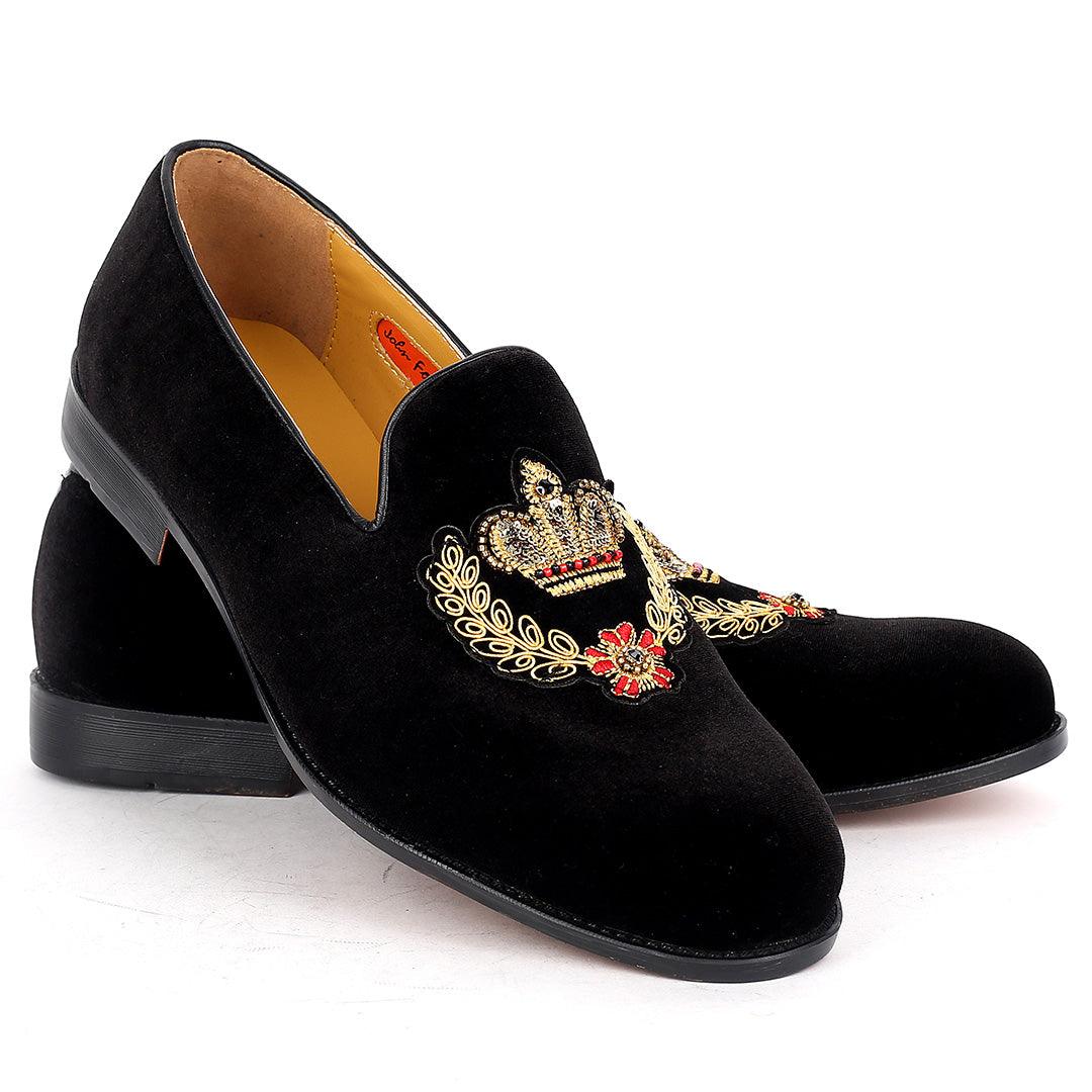 John Foster Suede Leather With Gold Royalty Designed Shoe - Obeezi.com