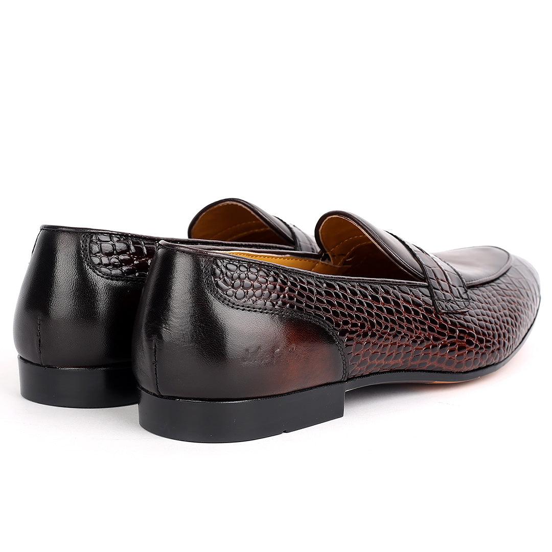 John Foster Superlative Croc Leather Shoe - Coffee - Obeezi.com