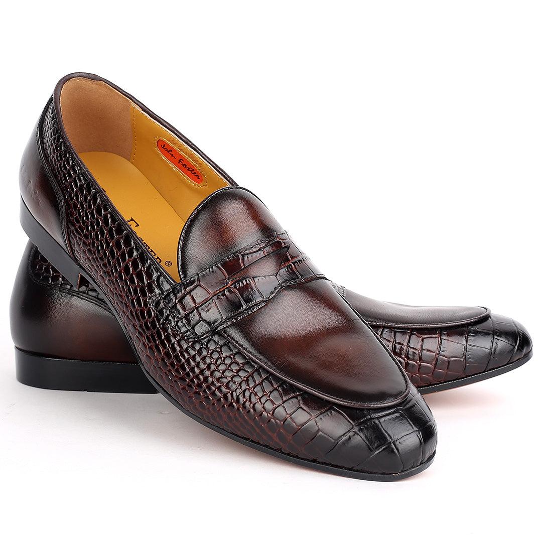 John Foster Superlative Croc Leather Shoe - Coffee - Obeezi.com