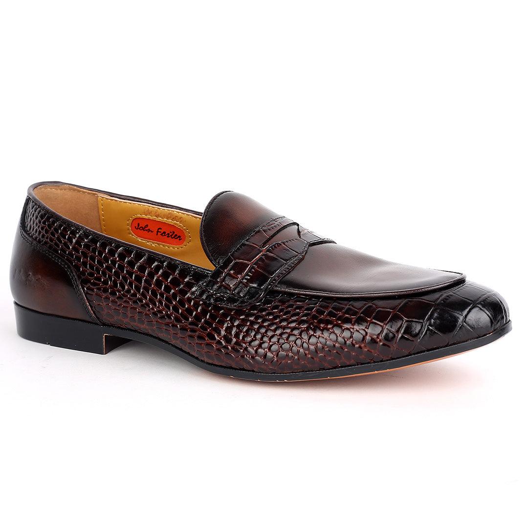 John Foster Superlative Croc Leather Shoe - Coffee - Obeezi.com
