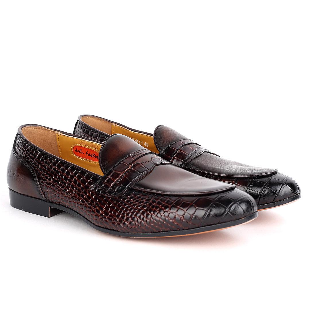 John Foster Superlative Croc Leather Shoe - Coffee - Obeezi.com