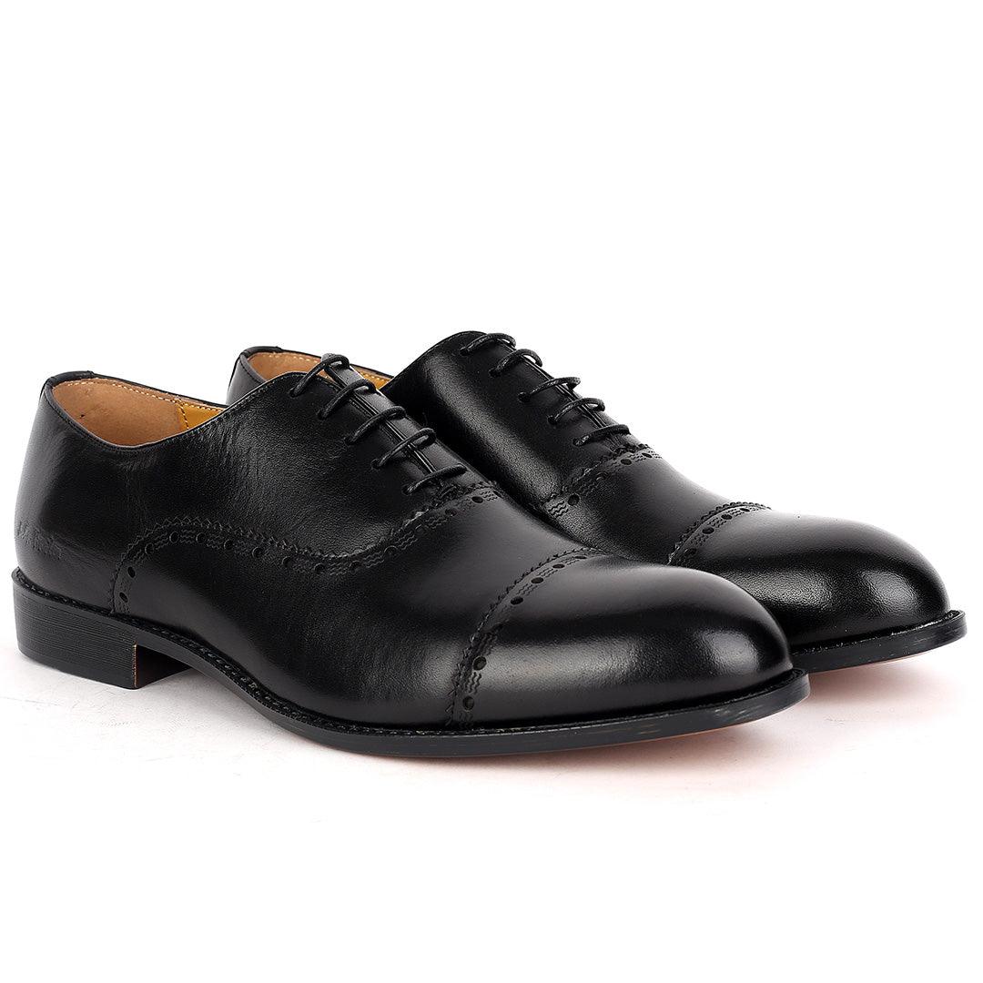 John Foster Superlative Perforated Designed Black Executive Shoe - Obeezi.com