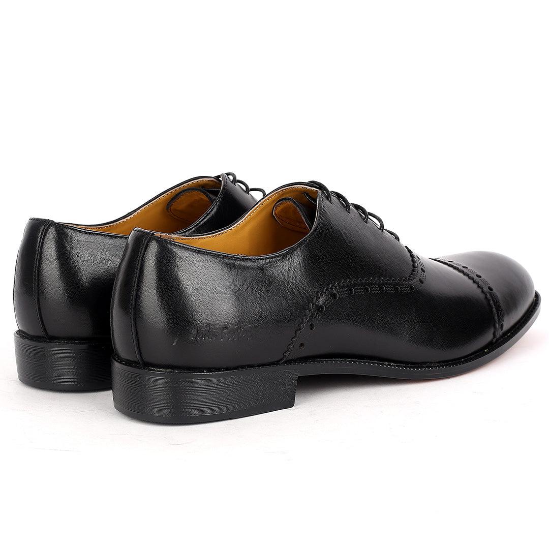 John Foster Superlative Perforated Designed Black Executive Shoe - Obeezi.com
