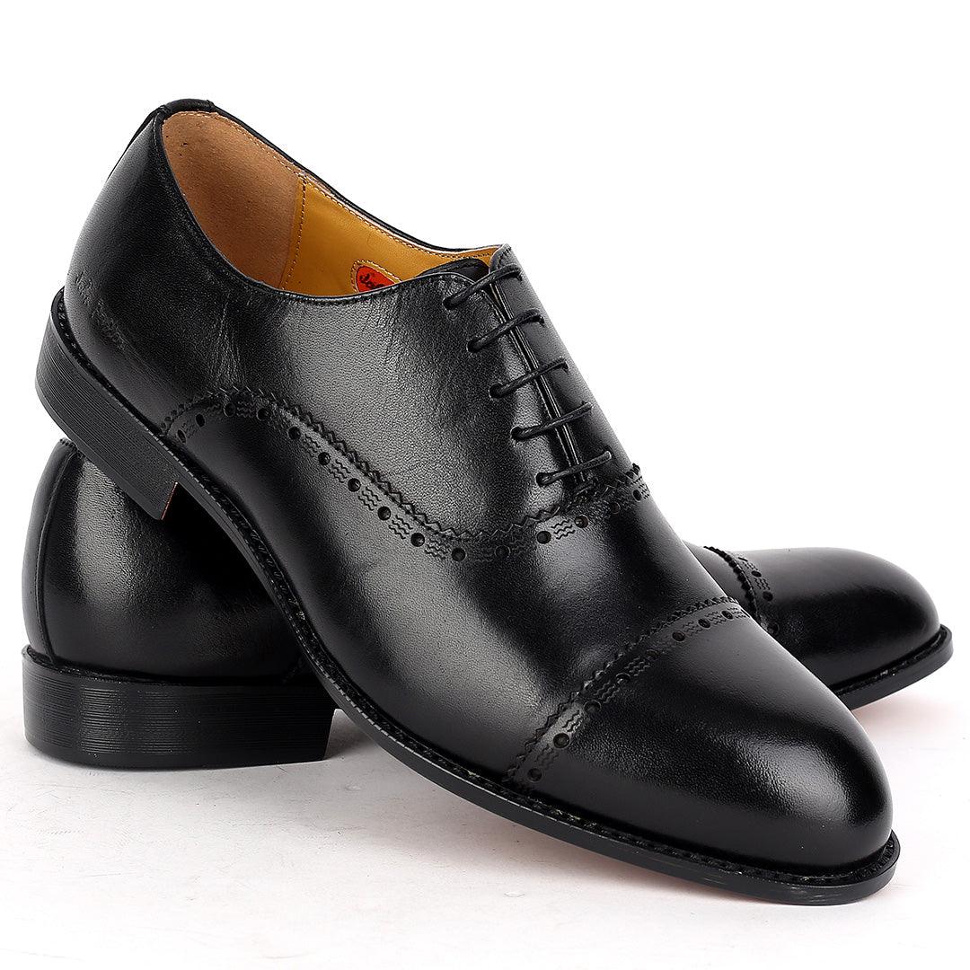 John Foster Superlative Perforated Designed Black Executive Shoe - Obeezi.com