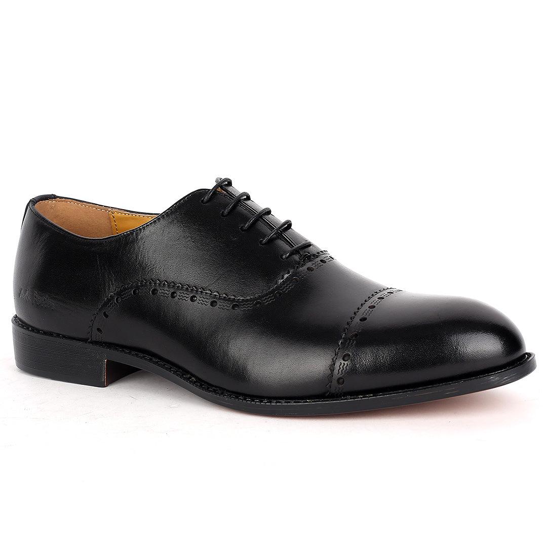 John Foster Superlative Perforated Designed Black Executive Shoe - Obeezi.com