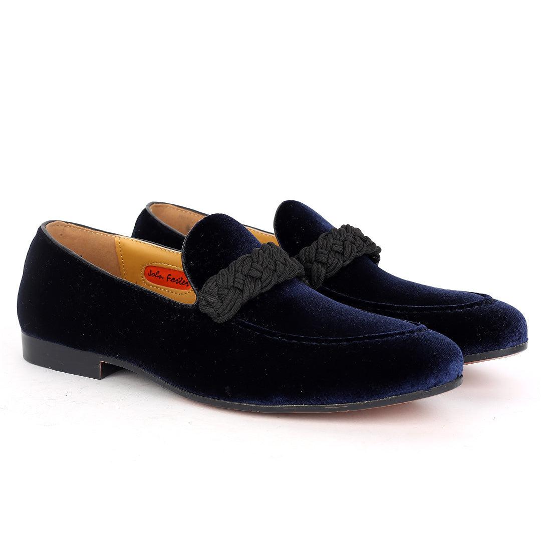 John Foster Twisted Woven Strap Blue Suede Leather Men's Shoe - Obeezi.com
