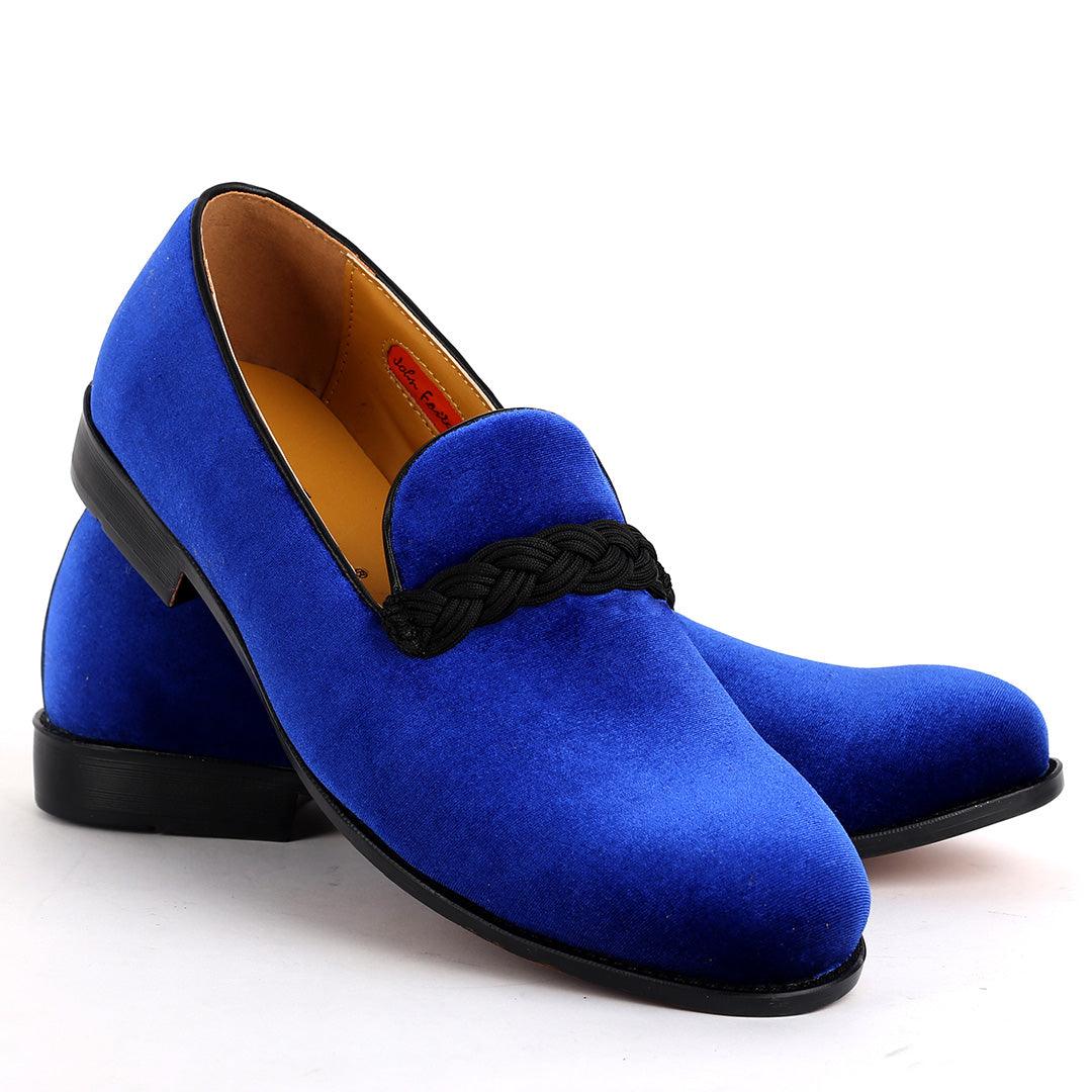 John Foster Twisted Woven Strap Blue Suede Leather Men's Shoe - Obeezi.com