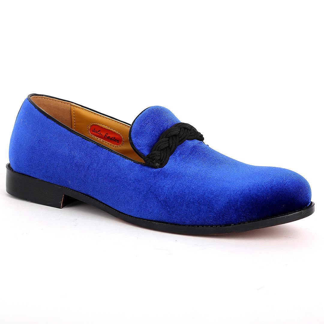 John Foster Twisted Woven Strap Blue Suede Leather Men's Shoe - Obeezi.com