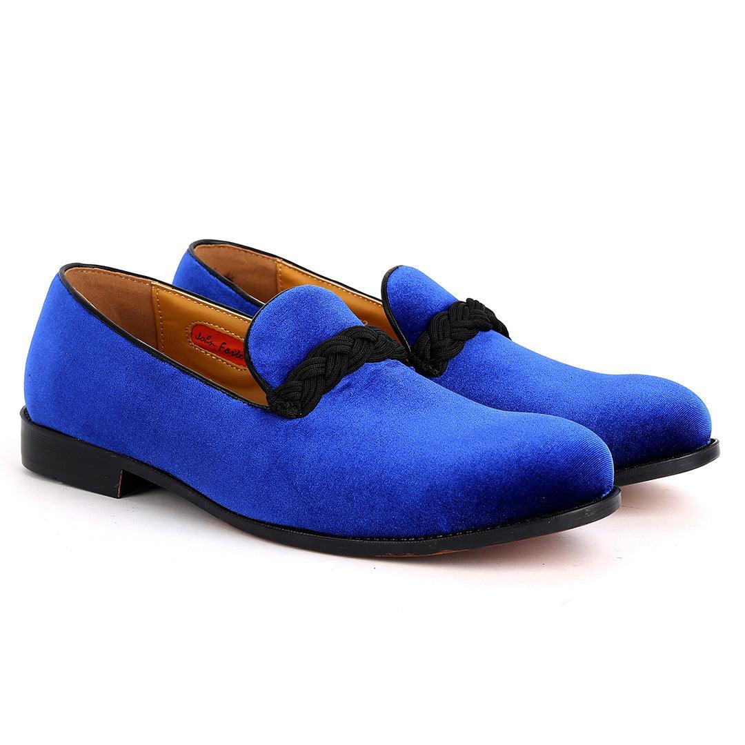 John Foster Twisted Woven Strap Blue Suede Leather Men's Shoe - Obeezi.com