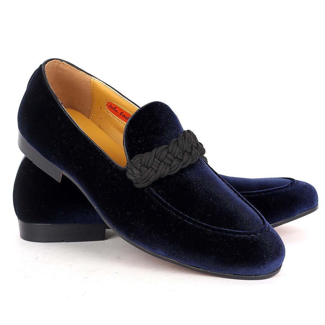 John Foster Twisted Woven Strap Blue Suede Leather Men's Shoe - Obeezi.com