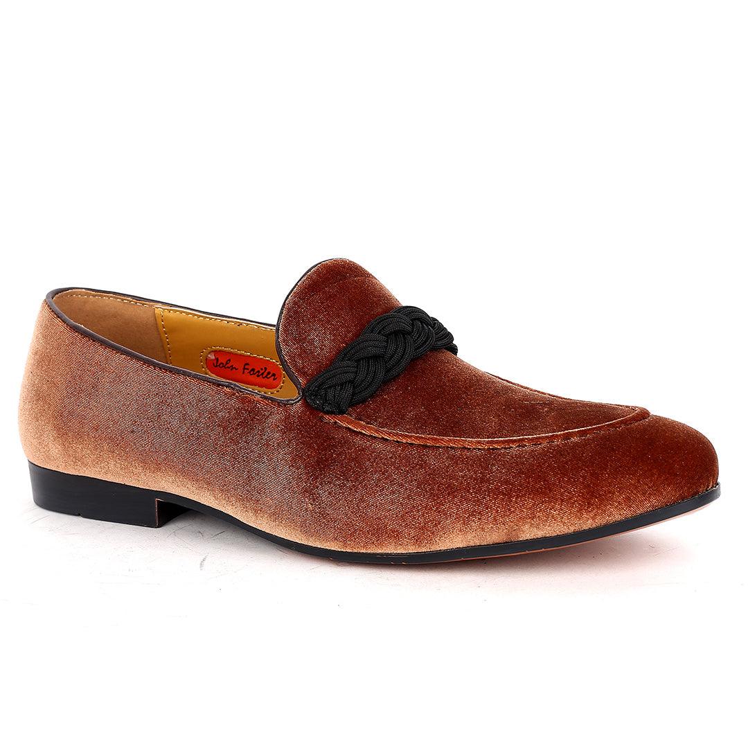 John Foster Twisted Woven Strap Brown Suede Leather Men's Shoe - Obeezi.com