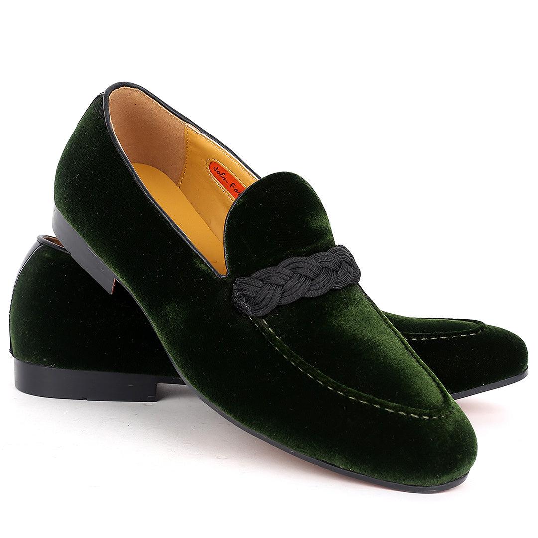John Foster Twisted Woven Strap Green Suede Leather Men's Shoe - Obeezi.com